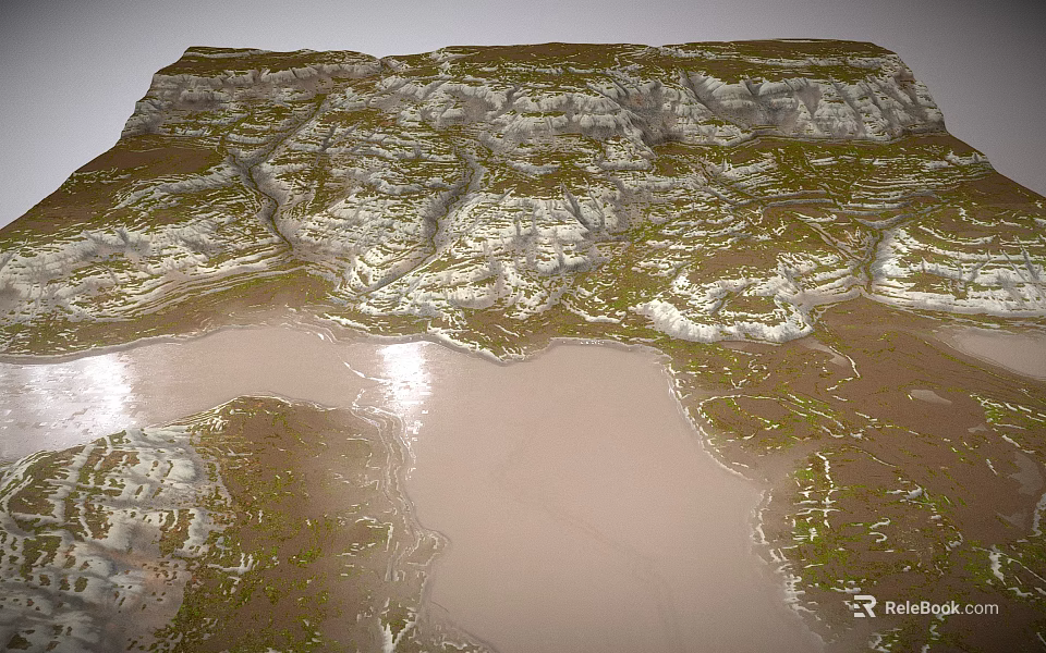 Natural Mountainous Scenery With Winding River Lush Vegetation And Scenic Terrain 3d model 