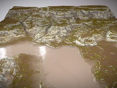 Natural Mountainous Scenery With Winding River Lush Vegetation And Scenic Terrain 3d model