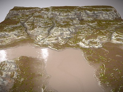 mountain lake terrain canyon terrain 3d model