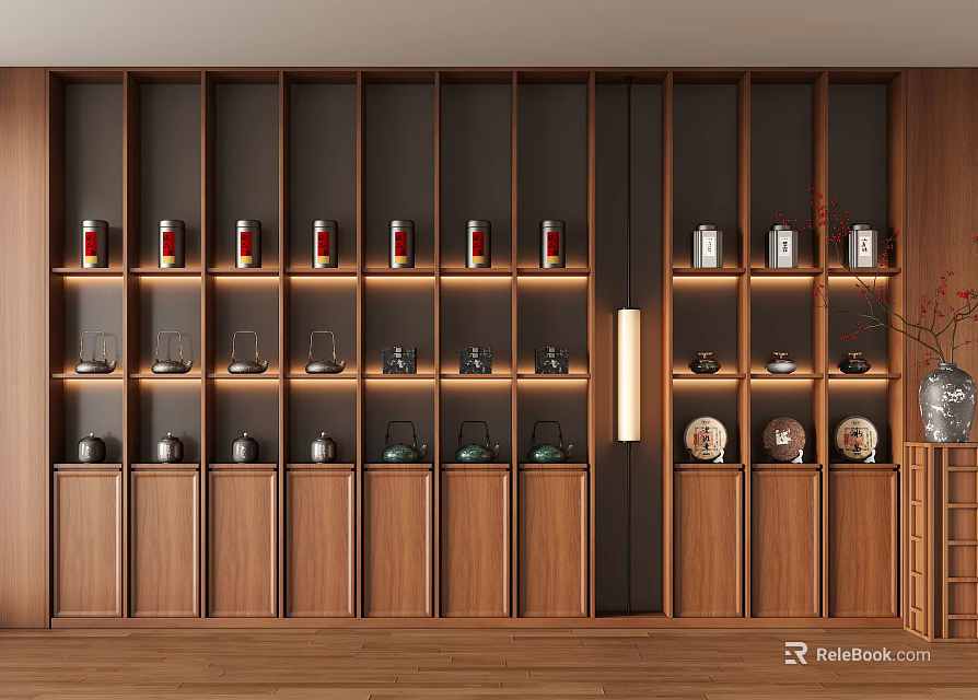 Stylish Wooden Display Cabinet With Shelves For Tea Sets And Decor Items 3d model 