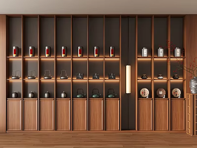 Stylish Wooden Display Cabinet With Shelves For Tea Sets And Decor Items 3d model