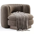 Stylish Cream Single Sofa with Vertical Stitching Plush Pillow and Cozy Throw Blanket Wooden Base