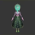 Elegant Fantasy Doll With Intricate Green Dress And Ornate Headdress