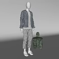 Mannequin Wearing Gray Jacket Gray T-Shirt Camouflage Pants And White Shoes On White Background