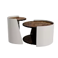 Two Modern Circular Coffee Tables With Brown Top And White Support Frame Design 3d model
