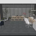 Modern Lounge Area With Wooden Walls Abstract Painting Sofa Chairs Large Windows And City View