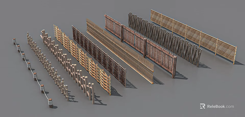 Various Wooden Fences With Different Designs For Garden And Backyard Use 3d model 
