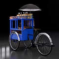 Blue Tricycle Functional Cart with Display Shelf Drinks Bottles and Black Umbrella