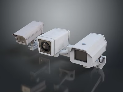 Three White Computer Web Cameras With High Definition Lens And Network Functionality 3d model