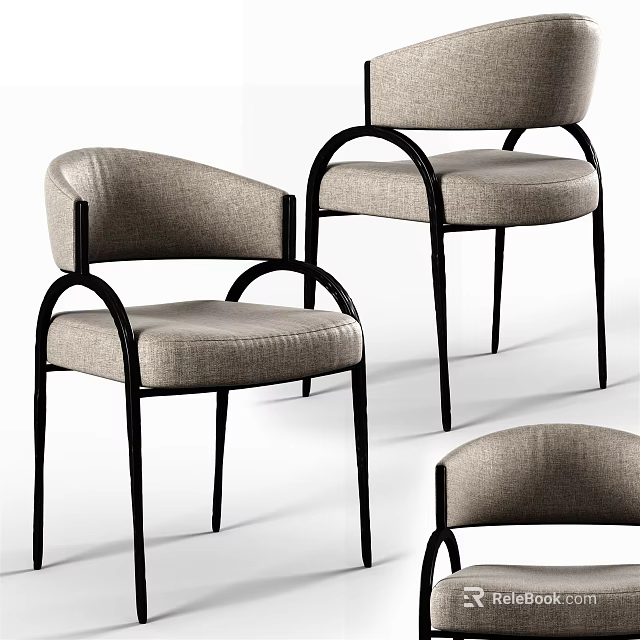 Modern Accent Chair With Gray Fabric Upholstery And Black Metal Frame Armrest Design 3d model 