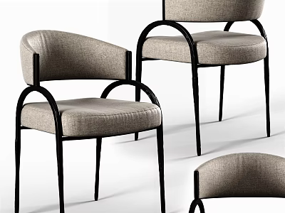 Modern Accent Chair With Gray Fabric Upholstery And Black Metal Frame Armrest Design 3d model