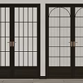 Elegant Double Doors With Dark Frame Grid Design Arched Top And Glass Panels