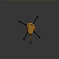 3D Model Yellow Mechanical Weapon Turret With Four Mechanical Legs Cannon And Green Red Sights