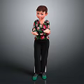 Young Boy Wearing Floral Shirt And Black Pants Standing With Crossed Arms