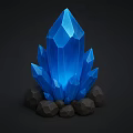 Shiny Blue Crystal Cluster With Polished Stone Base And Glowing Edges 3d model
