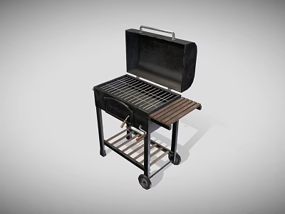 Portable Black Barbecue Grill With Rolling Wheels Metal Grate And Side Shelf 3d model