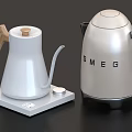 Daily Electrical Appliances Featuring White Wooden Handle Kettle On Base And SMEG Silver Electric Kettle