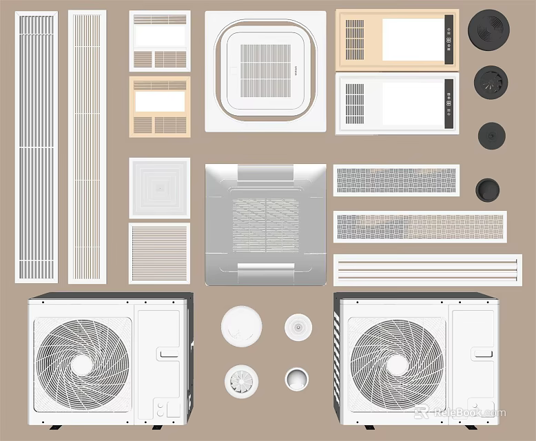 Various Air Conditioner Vents Designs Including Grilles Panels And Outdoor Units 3d model 