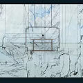 Marble Background Wall With Natural Gray White Texture And Golden Metal Frame
