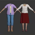 Women's Casual Outfits Featuring Purple White Cardigans Blue Cropped Pants Red Skirt Necklace And Shoes