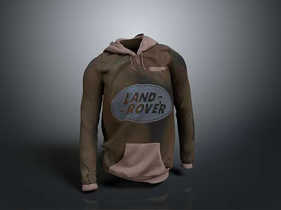Stylish Brown Land Rover Hoodie With Logo And Kangaroo Pocket For Daily Use 3d model