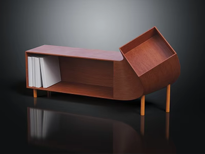 Modern Wooden Console Table With Open Top And Lower Shelf Holding Books 3d model
