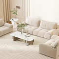 French Cream Style New Style Fabric Sofa Internet Famous Light Luxury Cat Fleece Simple Three-Four-Person Straight 3d model