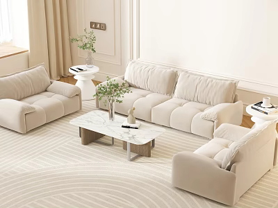 French Cream Style New Style Fabric Sofa Internet Famous Light Luxury Cat Fleece Simple Three-Four-Person Straight