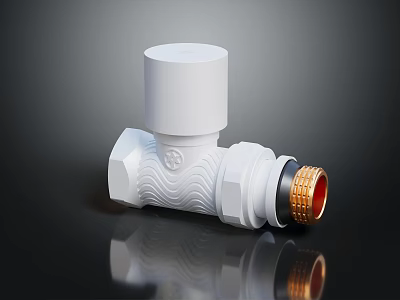 Hardware Tool White Valve with Top Round Cover and Bottom Golden Thread on Black Background 3d model