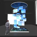 Futuristic Spiral Blue Illuminated Photo Spot With Cubes And Glowing Platform