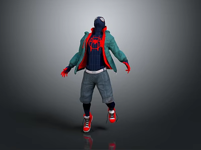 Game Movie Character with Hooded Green Jacket Spider Logo Blue Pants and Red Shoes 3d model
