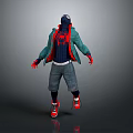 Game Movie Character with Hooded Green Jacket Spider Logo Blue Pants and Red Shoes