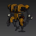 Game and Movie Character Yellow Armored Mechanical Robot with Robotic Limbs and Tools