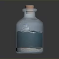 Transparent Glass Bottle With Blue Liquid And Orange Cap White Sediment At The Bottom