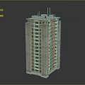 Modern High Rise Residential Building Model With Balconies And Top Structure