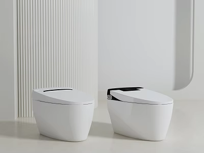 Two Modern White Toilets in Minimalist Bathroom Interior With Sleek Lid And Smooth Surface 3d model