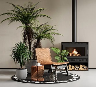 Green plant potted plant potted fireplace lounge chair 3d model