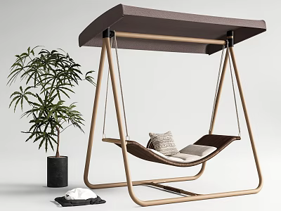 Comfortable Outdoor Swing Chair With Canopy Pillows And Potted Plant 3d model