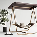 Comfortable Outdoor Swing Chair With Canopy Pillows And Potted Plant