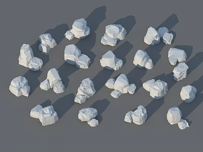 White Stones With Various Sizes And Different Shapes On Gray Background With Shadows 3d model
