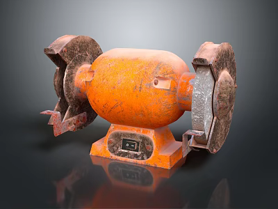 Orange Bench Grinder With Two Grinding Wheels And Base Control Panel 3d model