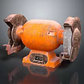 Orange Bench Grinder With Two Grinding Wheels And Base Control Panel 3d model