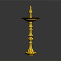 Golden Ornate Candlestick With Tall Stand And Decorative Carvings Shiny Surface