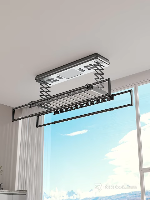 Bathroom Combination With Electric Ceiling Mounted Retractable Clothes Drying Rack And Window View 3d model 