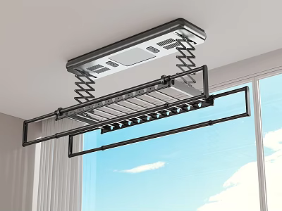 Bathroom Combination With Electric Ceiling Mounted Retractable Clothes Drying Rack And Window View 3d model