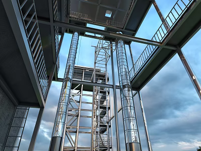 Industrial Equipment Metal Structure Staircase With Glass Curtain Wall In Industrial Facility Design 3d model
