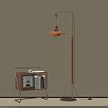 Modern Minimalist Floor Lamp with Bookshelf Books and Cup in Beige Wall Setting
