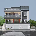 Modern Detached Villa Exterior Three Story Design With Balconies Garage And Waterfront Greenery