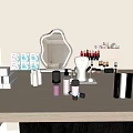 Elegant Perfume Cosmetics Vanity Display With Skincare Products And Makeup Collection