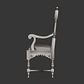 Classic Leisure Chair With Intricate Carved Wooden Frame And Patterned Fabric Upholstery
